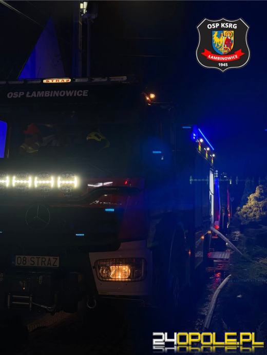 Pożar warsztatu samochodowego w Malerzowicach Wielkich. Wewnątrz dwa samochody 