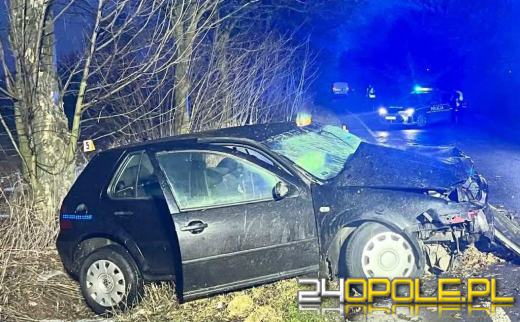 Zdarzenie drogowe na trasie Byczyna - Polanowice. Dwie osoby nietrzeźwe w aucie