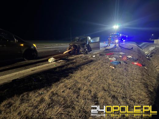 Nocny wypadek na DW901 w Bzinicy Starej. Jedna osoba trafiła do szpitala