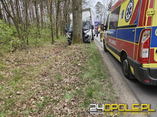 Bus uderzył w drzewo w Masowie. Kierowca trafił do szpitala