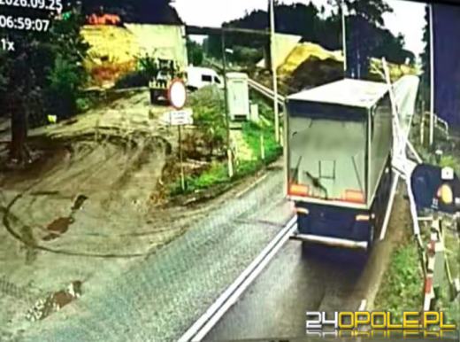 O krok od tragedii. Opadające rogatki zablokowały naczepę tira
