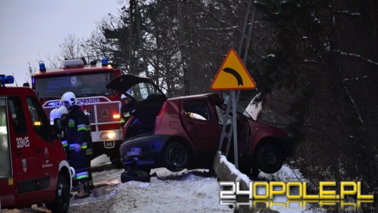 Wpadła w poślizg i uderzyła w betonowy słup