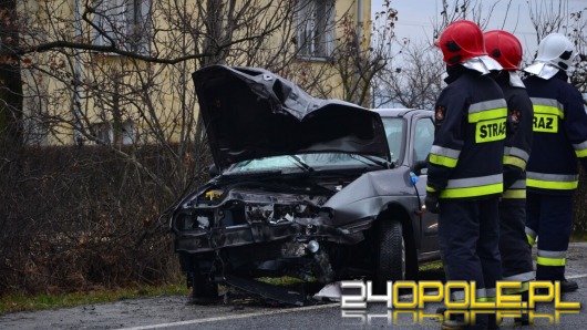 Samochód uderzył w słup, kierującej nic się nie stało