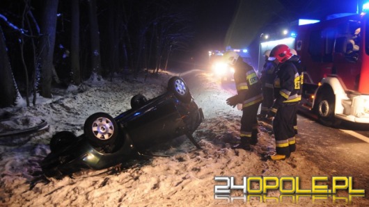 Próbował ominąć sarnę, wpadł w poślizg i dachował