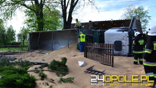 Przewrócona ciężarówka utrudnia ruch na trasie Brzeg-Namysłów