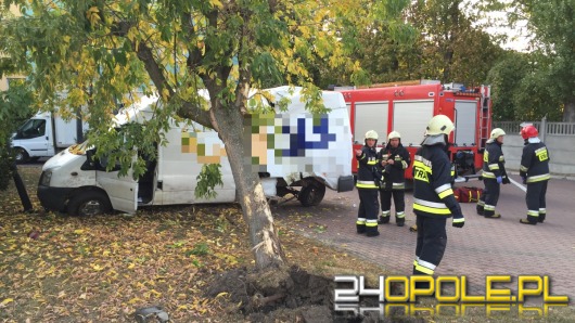 Bus kurierski wpadł w poślizg i uderzył w drzewo