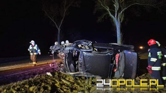 Peugeot uderzył w drzewo i przepust drogowy. Jedna osoba ranna