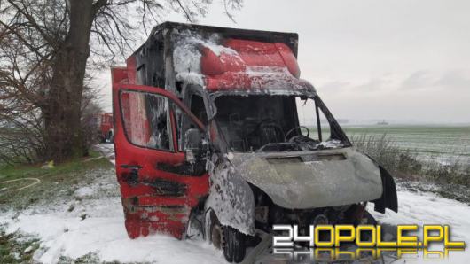 Auto dostawcze przewożące meble spłonęło w powiecie brzeskim