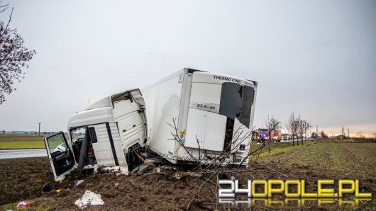 21-latek jechał ciężarówką z dzieckiem. Pojazd wylądował w rowie