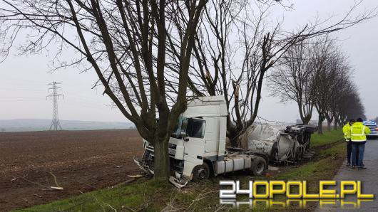 Samochód ciężarowy z naczepą uderzył w drzewo. Zdarzenie w powiecie strzeleckim