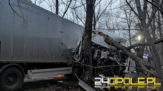 Kabina ciężarówki roztrzaskała się o drzewo. Kolizja na trasie Kup - Murów