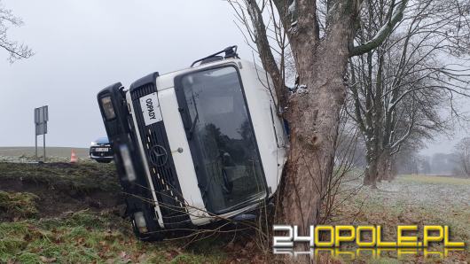 Ujazd: Samochód przewożący odpady wypadł z jezdni