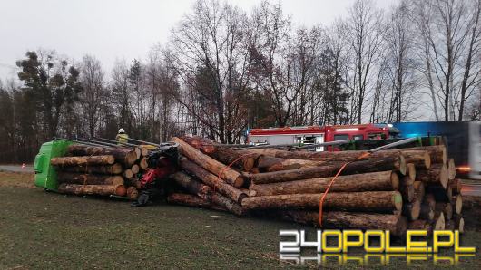 Ciężarówka przewożąca drewno przewróciła się w Dąbrowie