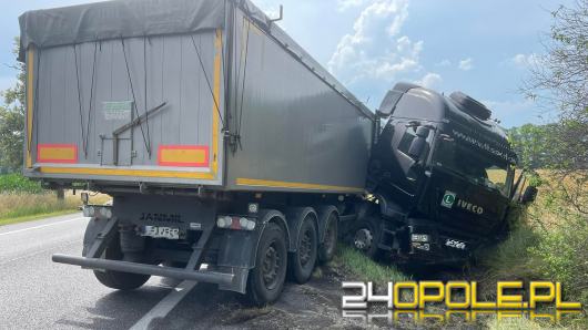 Samochód ciężarowy wypadł z drogi na odcinku Wrzoski - Dąbrowa