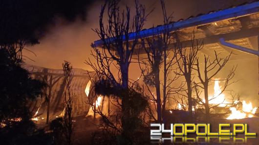 Nocna akcja strażaków w Turawie. Duży pożar zabudowań na Turawa- Rybaczówka