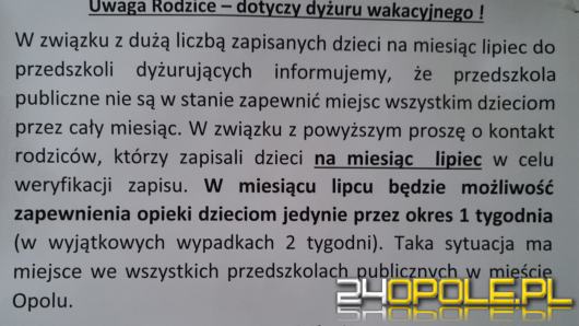 Rodzice są wściekli.... W wakacje zabraknie miejsc do opieki przedszkolnej w Opolu