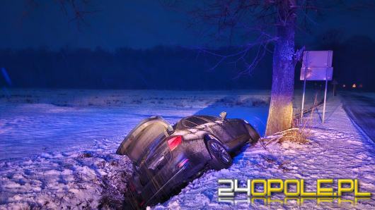 Wypadek w Grabicach: Samochód BMW wypadł z drogi