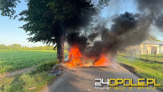 Samochód uderzył w drzewo i stanął w płomieniach - kierowcę zabrał LPR
