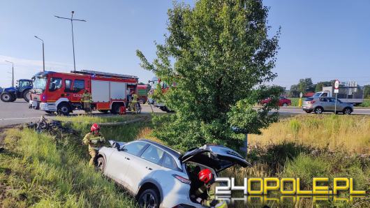 Groźny wypadek na DK11 - samochód uderzył w latarnię i wpadł do rowu