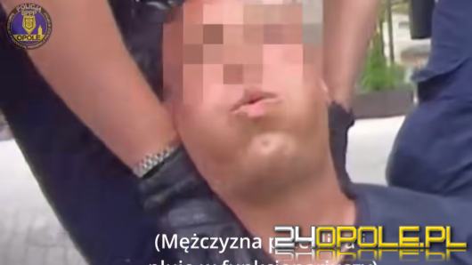 Opole: Agresywny mężczyzna pluł na policjantów, wyzywał i próbował się samookaleczyć WIDEO 