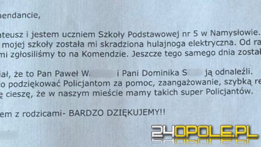 Policja z Namysłowa odzyskała hulajnogę. Nastolatek podziękował funkcjonariuszom