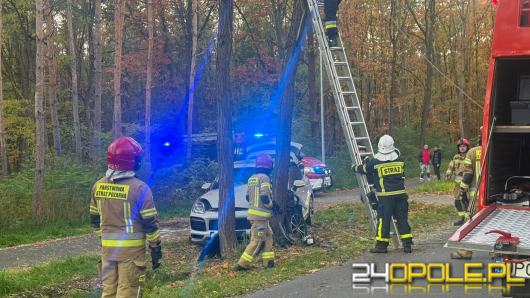 Wypadek w Masowie. Samochód uderzył w drzewo, kobieta i dziecko trafili do szpitala