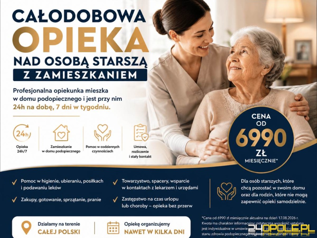 Opieka nad SENIOREM 24h od 6990 zł.Opiekunka zamieszka z seniorem
