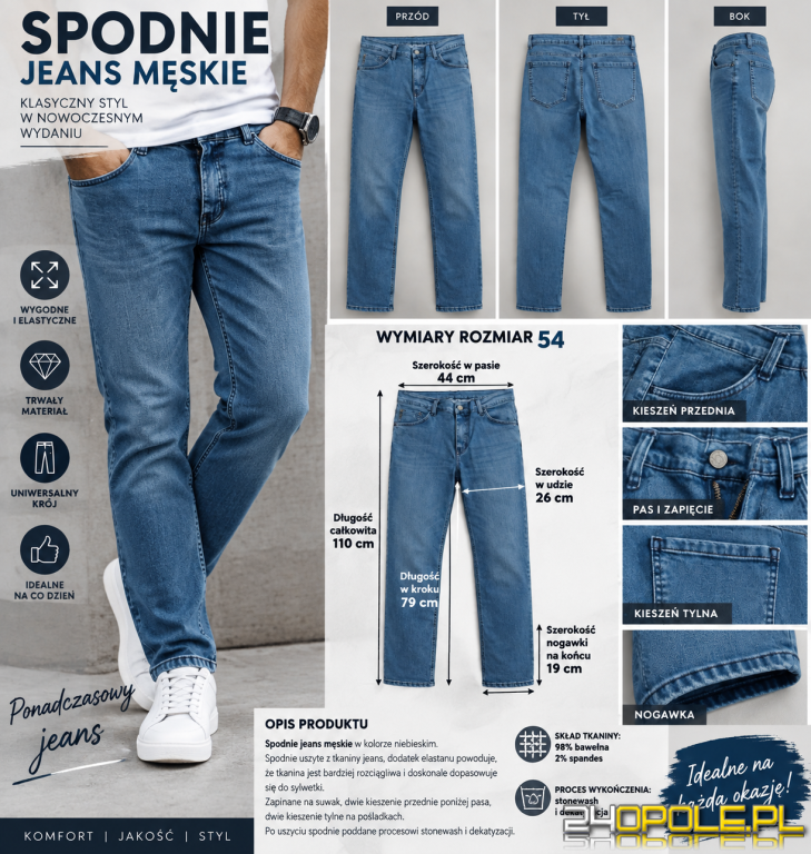 Męskie spodnie jeans niebieskie rozmiar 54 120PLN