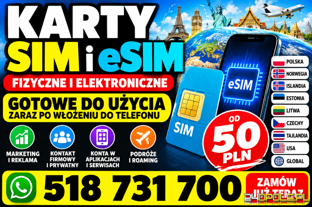 Opole dostępne karty SIM i eSIM gotowe do natychmiastowego użycia.  