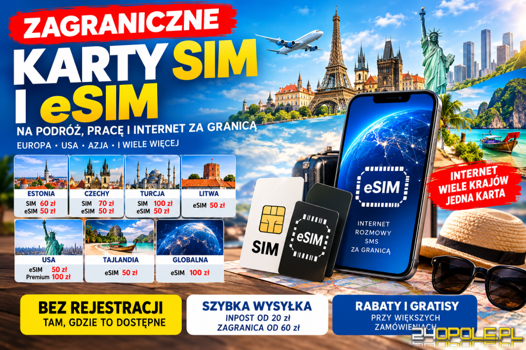 eSIM Opole od 40 PLN: Polska, Estonia, Tajlandia, Litwa, USA, Global
