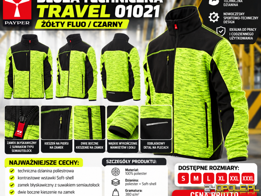 Bluza Techniczna TRAVEL Żółty Fluo/Czarny - Rozmiary S-XXXL