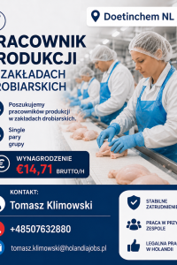 Pracownik produkcji w zakładach drobiarskich Doetinchem NL