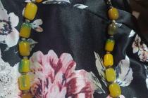 Naszyjnik Naturalne Kamienie Kamień Agat Żółty Zielony Czarne Srebro