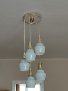 Lampa wisząca kaskadowa z czasów PRL Vintage Retro z pięcioma kloszami