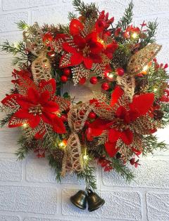 Wianek Bożonarodzeniowy Led Podświetlany   Bogato Zdobiony Ozdoba Świąteczna Na Drzwi