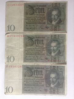  3 szt Banknoty - 10DM z 1929r.