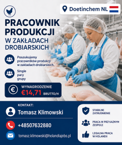 Pracownik produkcji w zakładach drobiarskich Doetinchem NL