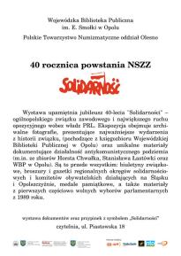 Wystawa 40. rocznica powstania NSZZ "Solidarność"