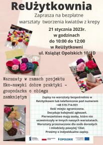 Kwiaty z krepy - darmowe warsztaty w ReUżytkowni.